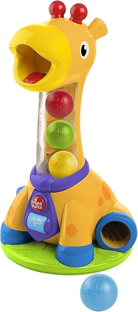 Bright Starts, Spin & Giggle Giraffe Ball Popper Musical Activity Toy with Light & Sounds, 6 Balls, Spinning Toy, Early Development, Ages 12 months