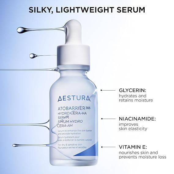 AESTURA ATOBARRIER365 Hydro CERA-HA Korean Face Serum with Ceramides, Hyaluronic Acid & Niacinamide | Lightweight Hydrating Serum for Barrier Repair & Glow For Dry & Sensitive Skin, 30ML / 1.01 fl.oz.
