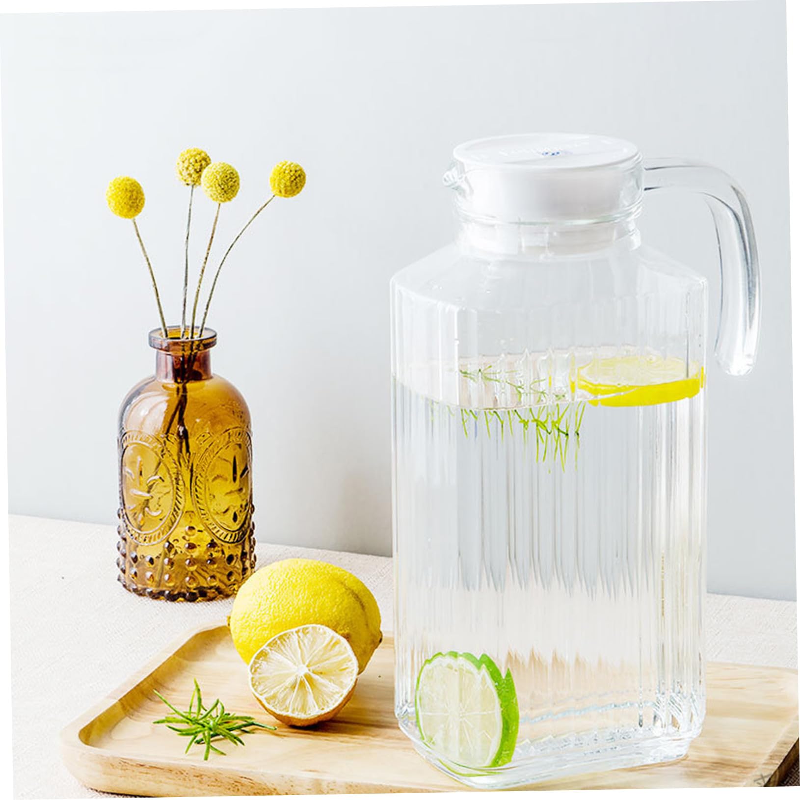 TOYANDONA Jarra de Agua de Vidrio Contenedor para Bebidas Frías y Jugos Diseño Elegante y Transparente para Hogar Oficina y Fiestas Material Seguro y Duradero
