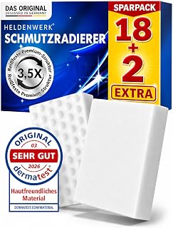 HELDENWERK® Schmutzradierer [18+2 EXTRA] Premium Radierschwamm für hartnäckige Flecken – Magic Eraser & Zauberschwamm für Wand, Küche, Bad & Sneaker – extra langlebig