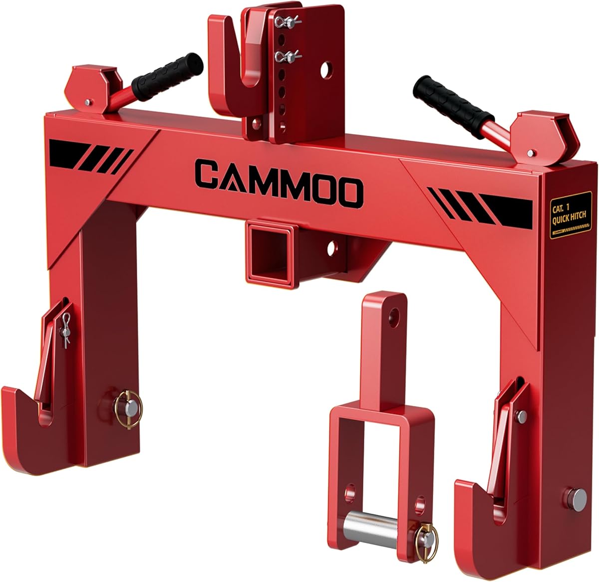 3-Point Quick Hitch with 2" Receiver＆Extra Versatile Adapter, Adaptation to Category 1, No Bushing Required, 3000LBS Lift Capacity, 5 Level Adjustable Bolt &Reinforcing Rib Design (Red)