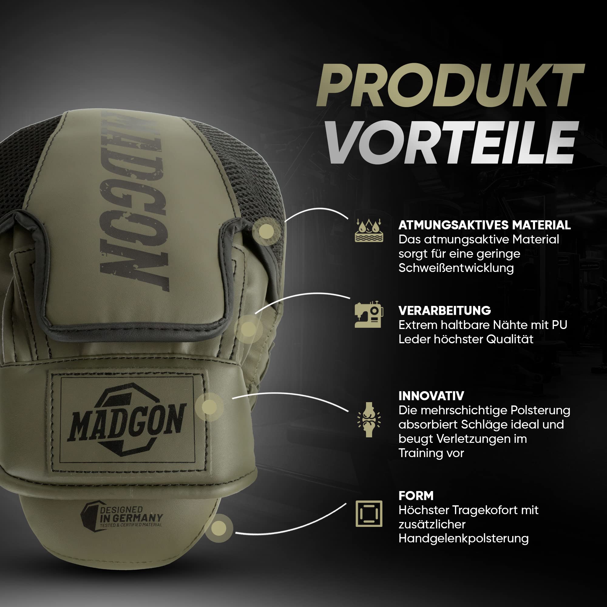 MADGON Premium Pratzen für optimale Schlagdämpfung, 1 Paar Boxpratzen für Boxen, Kampfsport, MMA, Kickboxen, Taekwondo