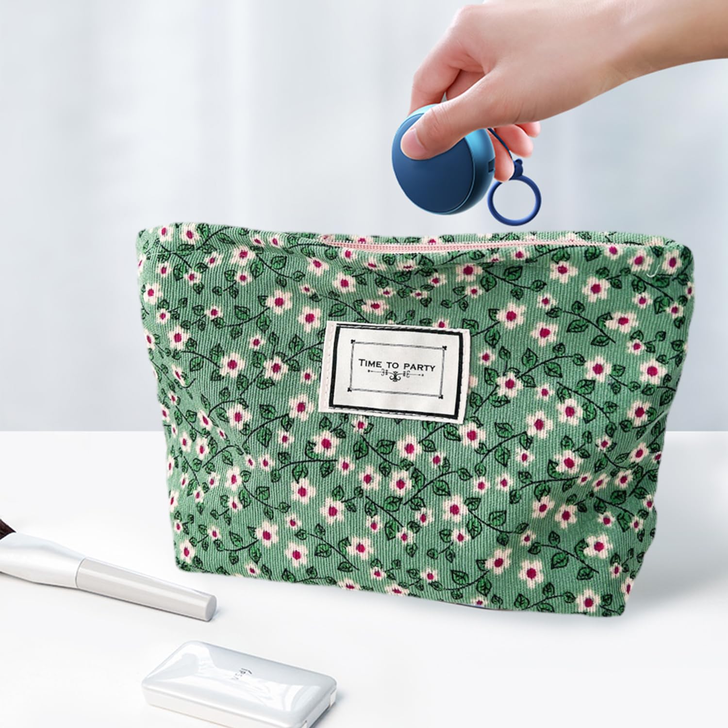 Image secondaire de 1 trousse de toilette à motif floral et 1 décoration suspendue de fleurs - Trousse de toilette de voyage portable - Trousse de t