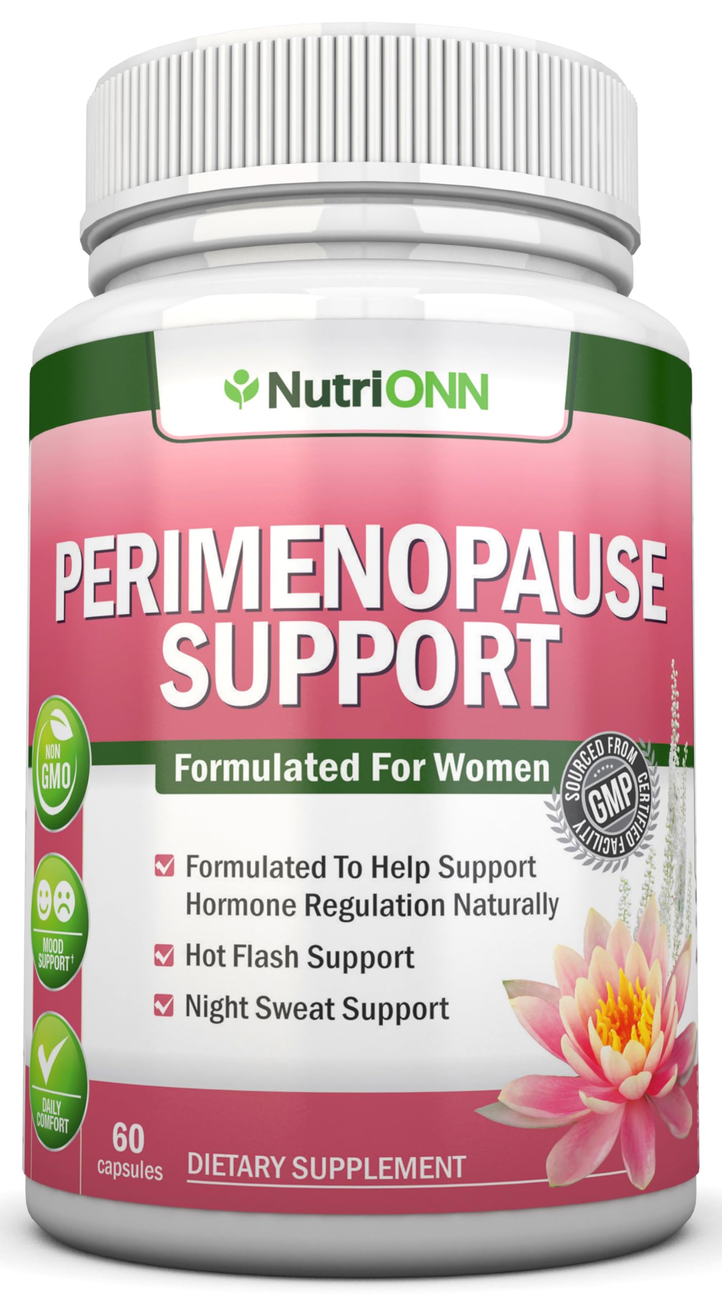 NutriONN Perimenopause Supplement for Women - Natural Support for Hot Flashes & Night Sweats - Improved Mood & Sleep - 11 Herbal Ingredients with