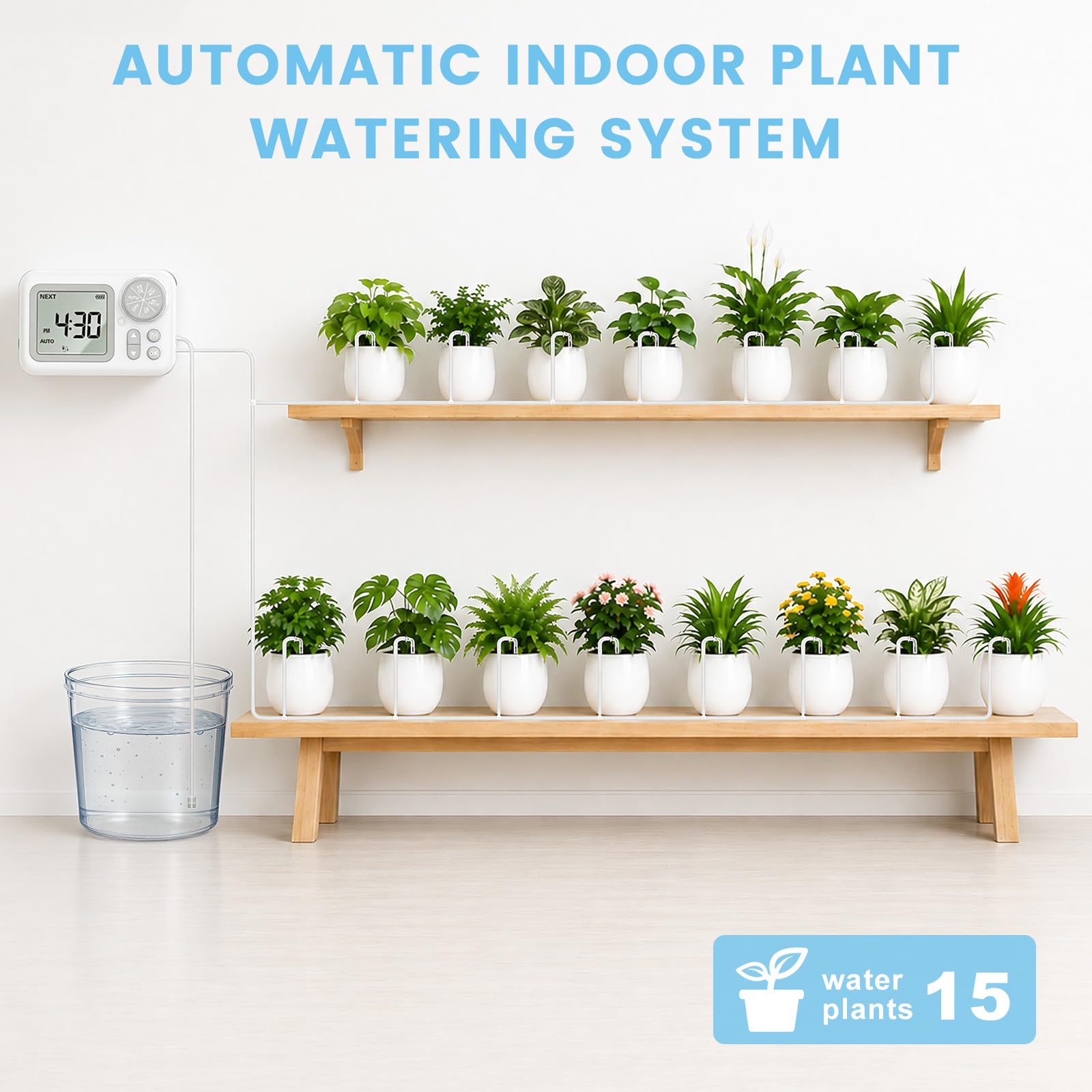 Landrip Sistema de Riego Automático, Riego Automatico Macetas para 15 Plantas en Maceta, Kit de Riego por Goteo Automático Recargable para Plantas de Interior, Balcón, Riego de Vacaciones