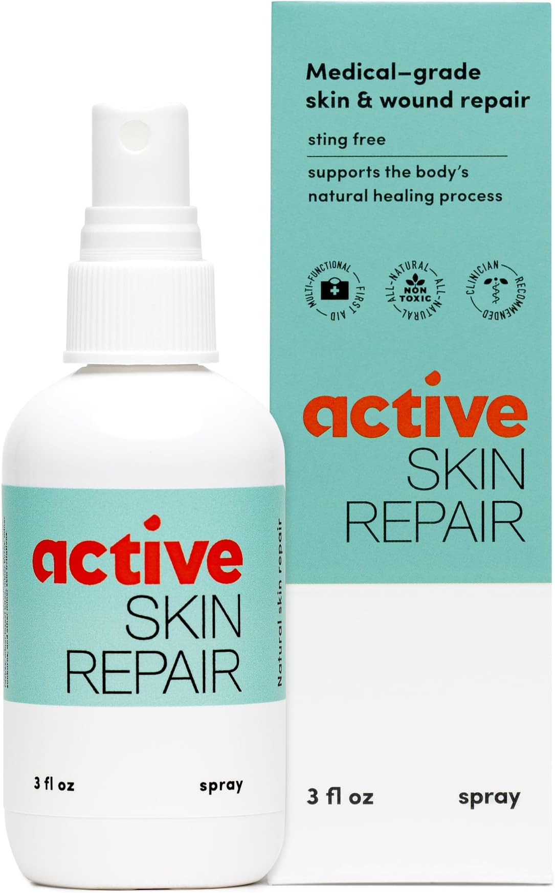 Active Skin Repair Spray - Natural & Non-Toxic First Aid Healing Ointment & Antiseptic Spray for Minor Cuts, Wounds, Scrapes, Rashes, Sunburns, and Other Skin Irritations (Single, 3 oz Spray)