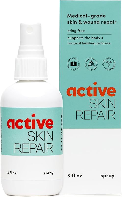 Active Skin Repair First Aid Spray with Medical Grade Hypochlorous, 3 oz | Natural and non-toxic, hypochlorous acid, no-sting formula, minor cuts, wounds, scrapes, rashes, sunburns, travel size