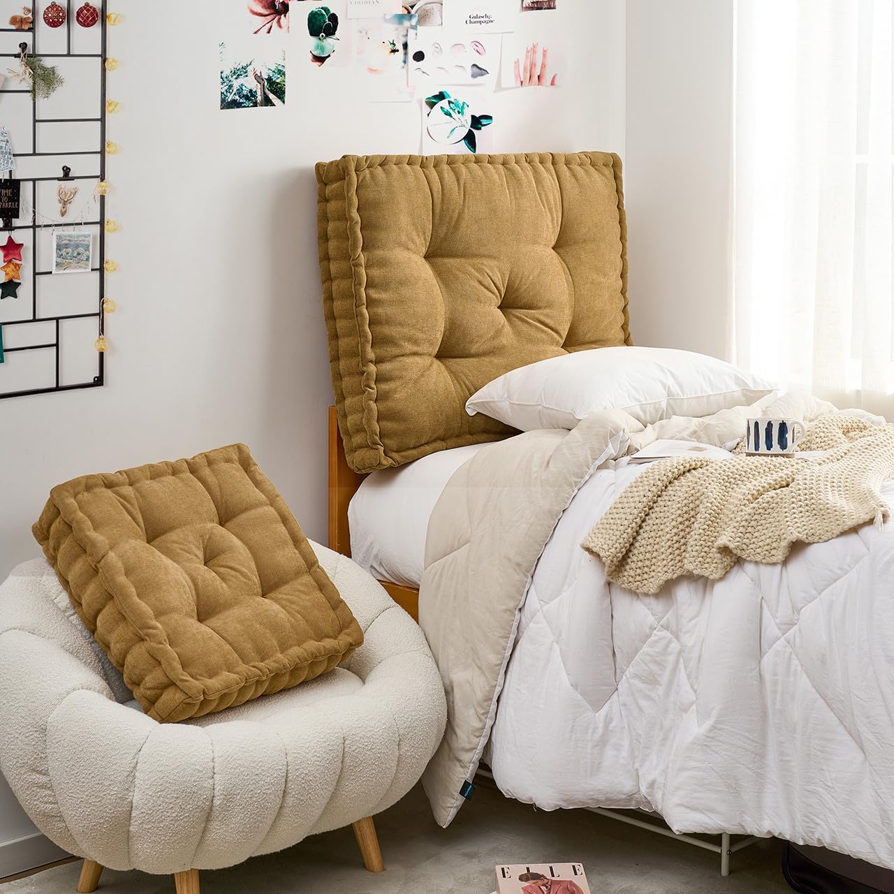 DormCo Rainha - Classic Tufted College Headboard - Tan Brown