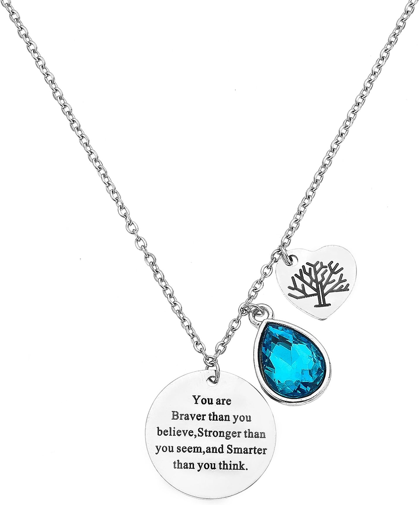 You Are Braver,Stronger,Smarter Than You Think Birthstone Necklace with Message Card Graduation Necklace
