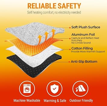 Self Heating Cat Bed 90x60cm, Detachable Self-Warming Pet Blanket , Washable Heated Pet Blanket Dog Bed Pad, Non-Slip Warming Pet Pad without Electricity for Indoor and Outdoor, Garden, Sofa, Gray,L