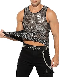 Casey Kevin Pailletten Tank Top Herren Glänzend T-Shirts Disco Party Kostüm Streetstyle Shirts ärmelloses Oberteil