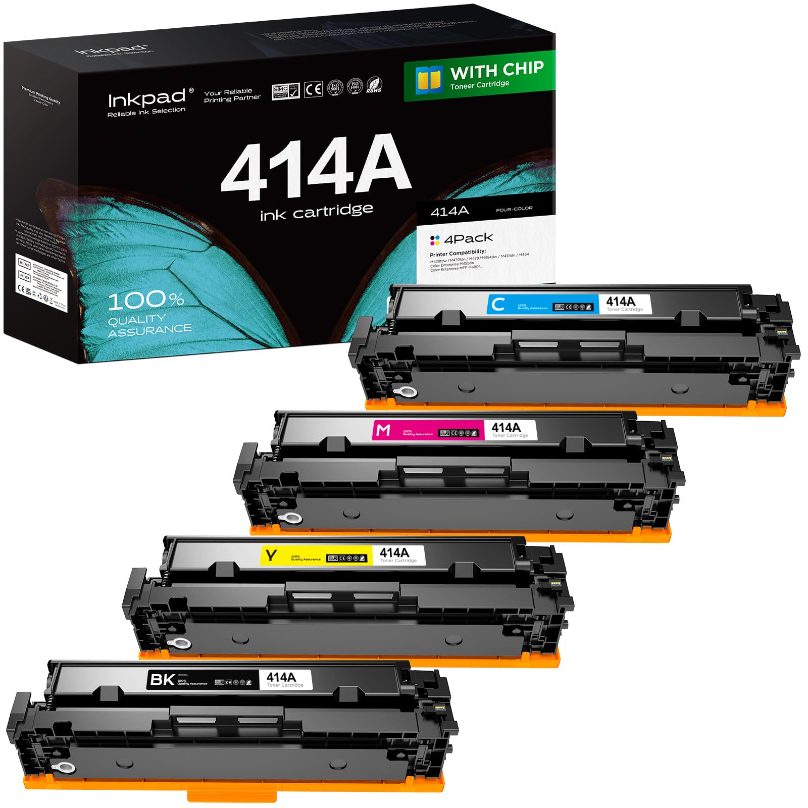 414A (W2020A W2021A W2022A W2023A) 414 A 414X Toner Cartridges Replacement for HP-414A| Use with HP Color LaserJet Pro MFP M479fdw M479fdn M454dw M454dn M480f M479 Printer
