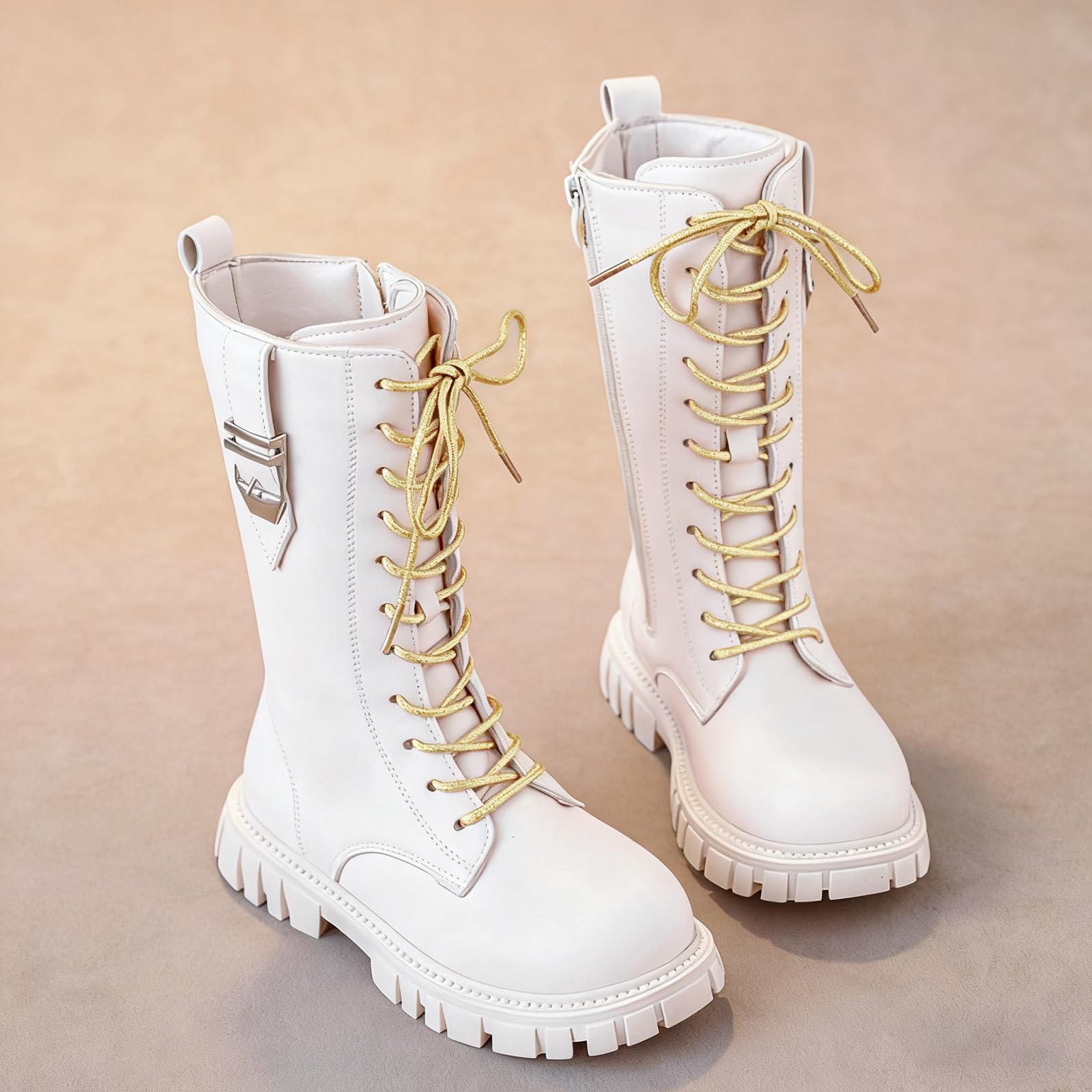 Générique Bottes et Bottines Fille de Cowboy à Lacets Botte de Combat Punk Gothique Bottine avec Fermeture Éclair Confortables à Bout Rond Antidérapant Mode Chaussures Enfants pour les Looks à Thème