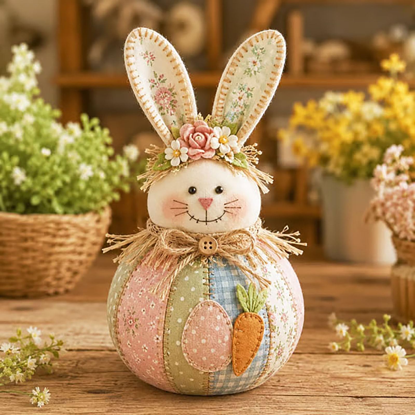 Patchwork Fabric Doll DIY Kit, Beginner Friendly Patchwork Fabric Plush Doll Craft Kit, Handmade Sewing Craft Kits with Pre-Cut, Stuffing Materials and Accessories (Bunny) — image 1