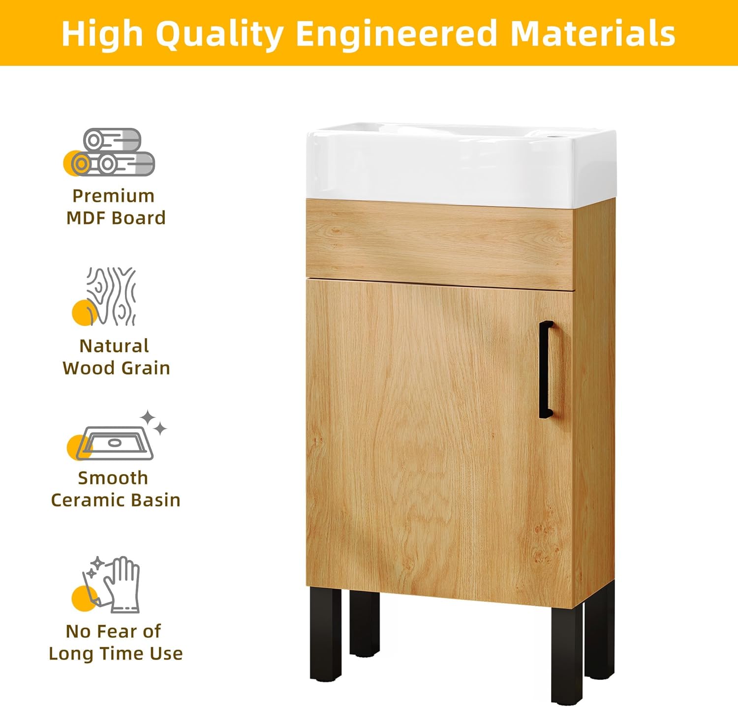 DWVO 16 Inch Bathroom Vanity with Sink for Small Space, Freestanding Bathroom Cabinet with Undermount Ceramic Sink, Modern Bathroom Storge Vanity