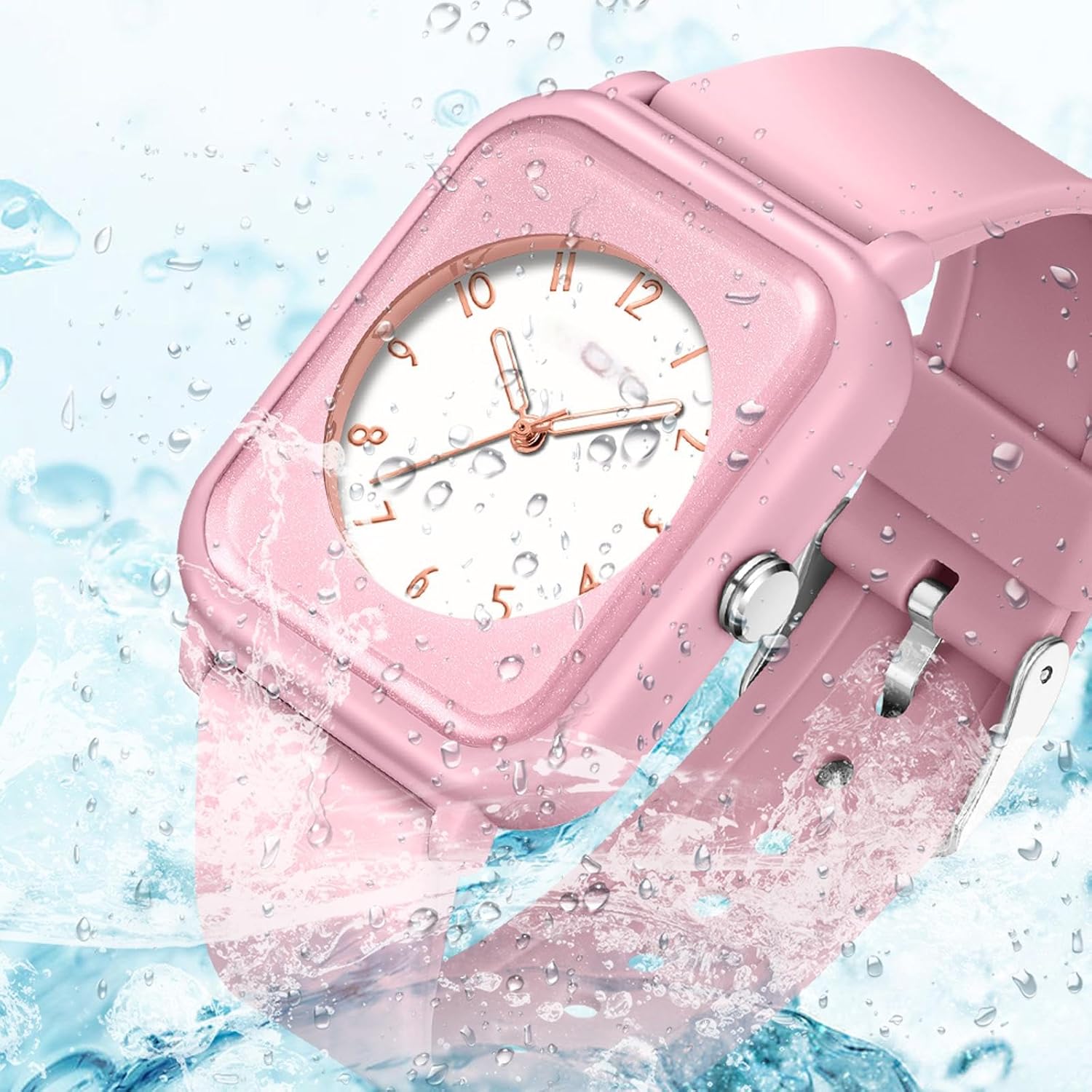 findtime Pink Watches for Women, 5ATM Waterproof Ladies Wrist Watch Sports Wristwatch, Rectangle Face with Simple Minimalist Designer Luminous Analog Quartz
