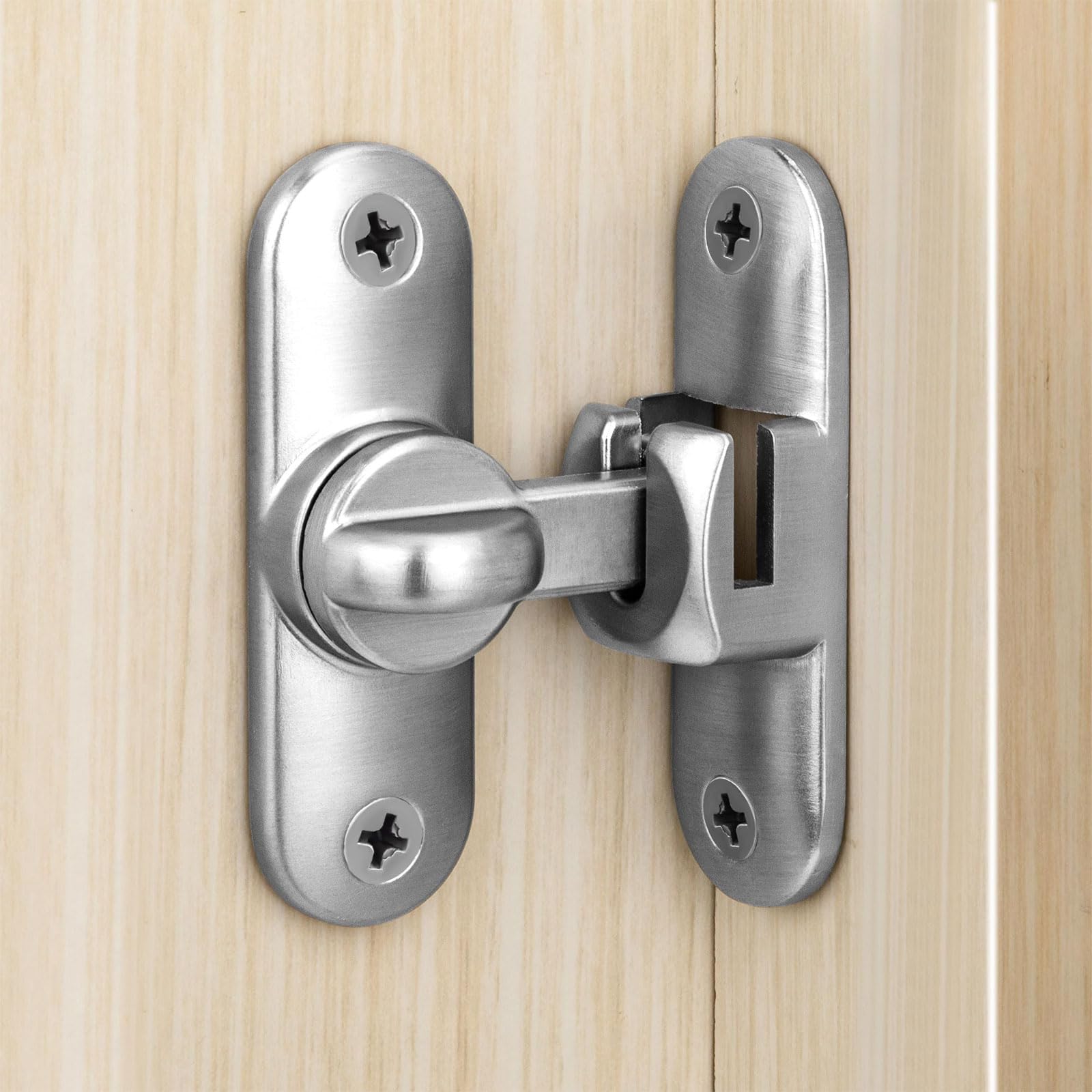 Degree Flip Barn Door Lock 90 Degree Door Lock Sliding Barn Hardware Security Door Latch Zinc Alloy Doors Lock Latch for 90 and 180 for Pet,Bathroom (Silver)