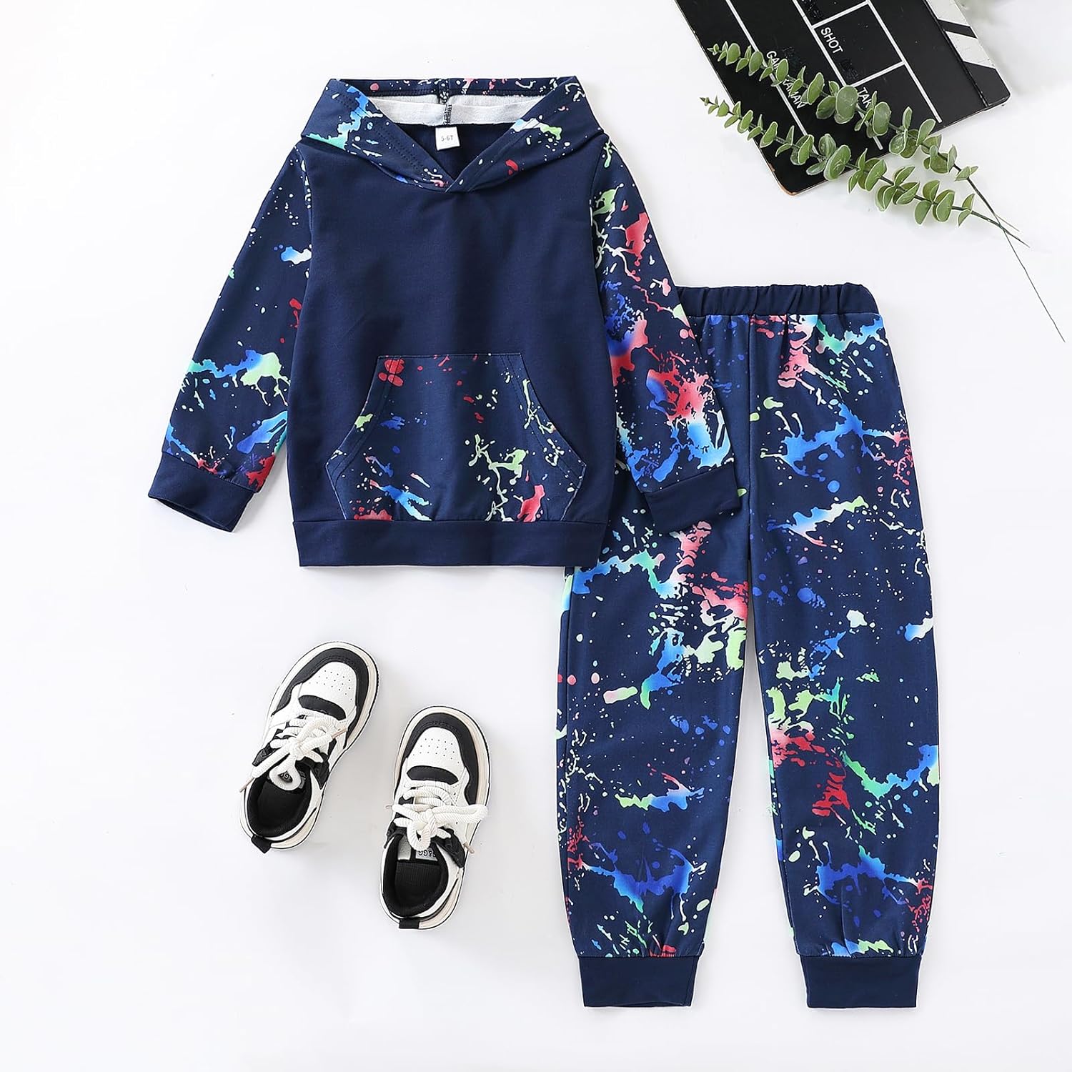 Toddler Boys Colorful Paint - Splatter Hoodie And Jogger Set, Soft Cotton Blend For All - Day Comfort - Image 3