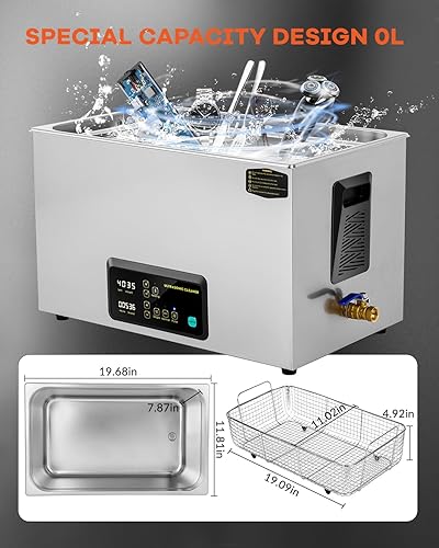 Miniatura 5 de Limpiador ultrasónico de piezas de 30 litros, limpiador ultrasónico de joyería de diseño automático con calentador y temporizador para carburador de