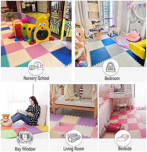 Miniatura 8 de JLCP Alfombrilla de juego de espuma para bebé, 23.6 x 23.6 x 0.5 in, tapete de juego de rompecabezas de espuma EVA suave para habitación de niños,