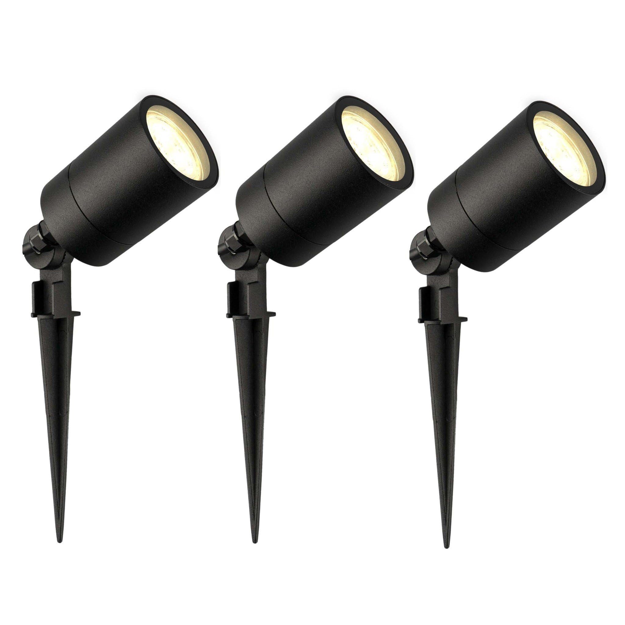 Ledvion - 3er Set, Gartenstrahler mit Erdspieß, IP65, 3W, GU10, 2700K, 220-240V, Warmweiß, LED Strahler, Gartenbeleuchtung mit Strom, Mit GU10 Leuchtmittel, Dimmbar, Wasserdicht