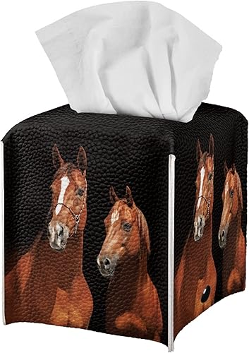 Boatee Soporte para caja de pañuelos, cuadrado de caballo marrón, moderno soporte para caja de pañuelos de cuero, se puede utilizar para tocador de