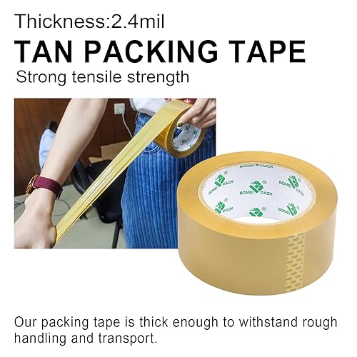 Miniatura 4 de BOMEI PACK Recambios de cinta de embalaje marrón, cinta de embalaje marrón con dispensador para envío, mudanza y embalaje, 6 rollos de 2.4 mil 1.88