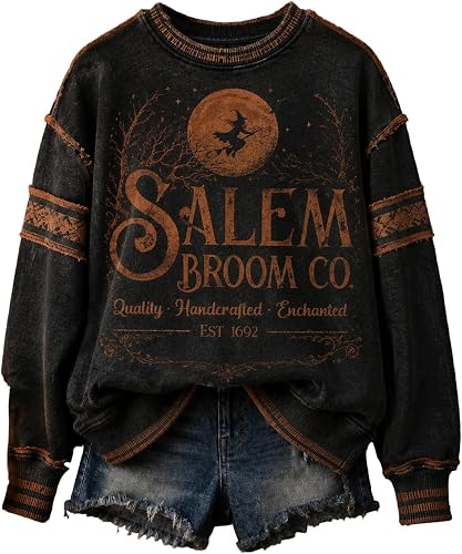 SamLng Vintage Halloween Sweatshirt Crew Neck Long Sleeve Baggy Pullover Sweater