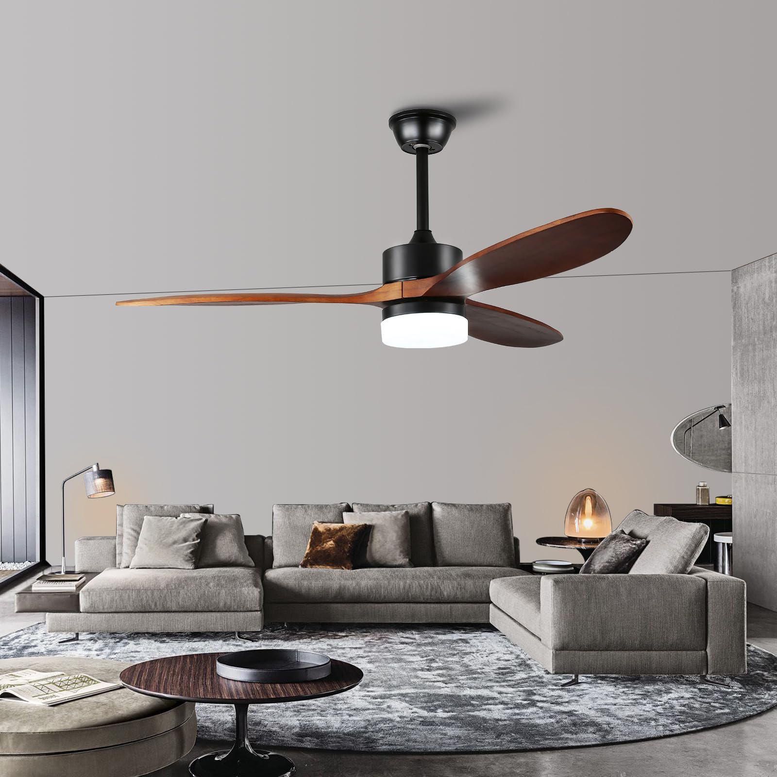 52" Ceiling Fan with Lights Remote Control,3 Color 6 Speed Timer,indoor/Outdoor Noiseless Reversible DC Motor for Bedroom/Living room/Dining room/Farmhouse/patios