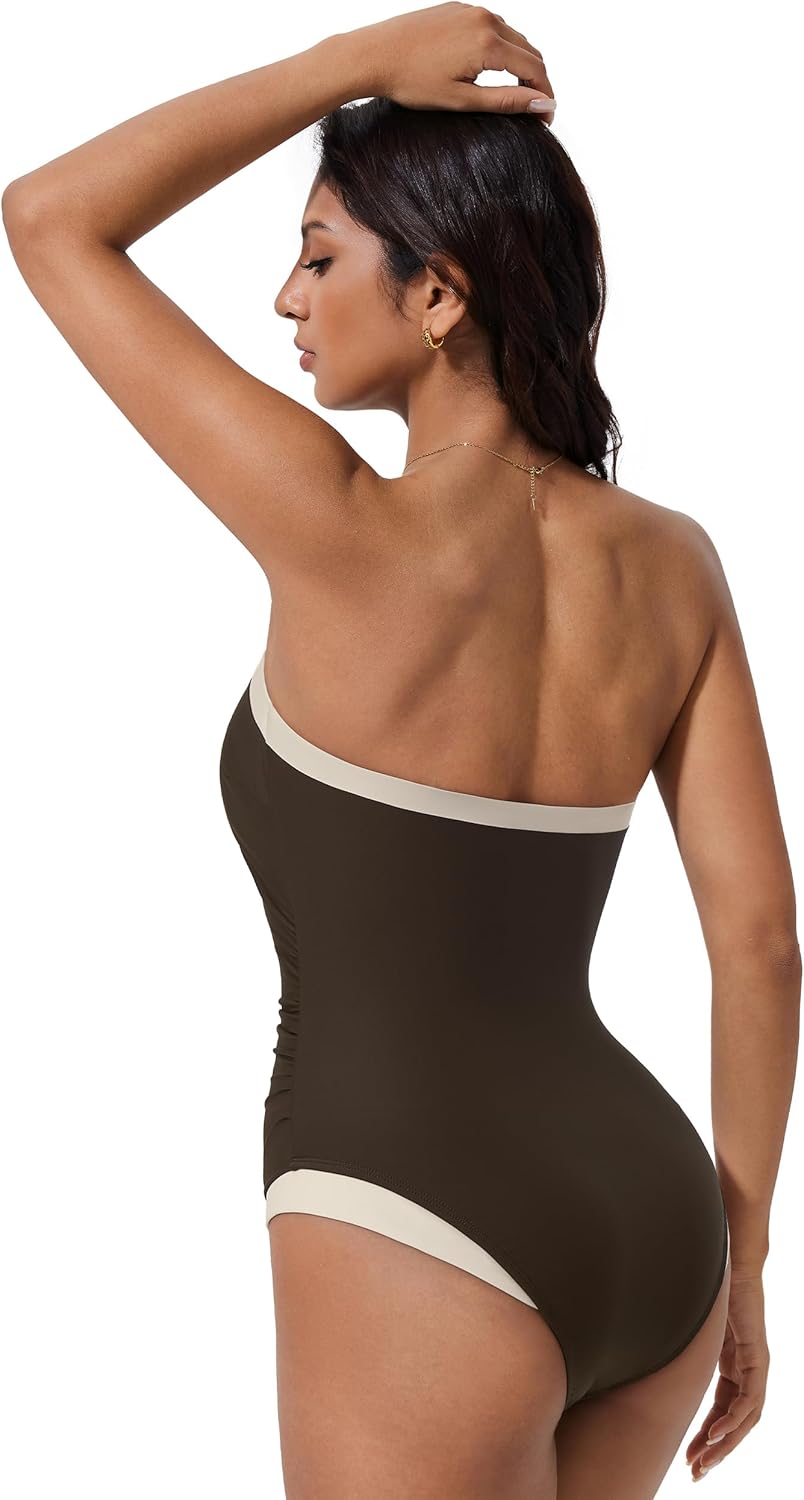 SUUKSESS Women One Piece Tummy Control Swimsuit Strapless Bandeau Bathing Suit - Image 2