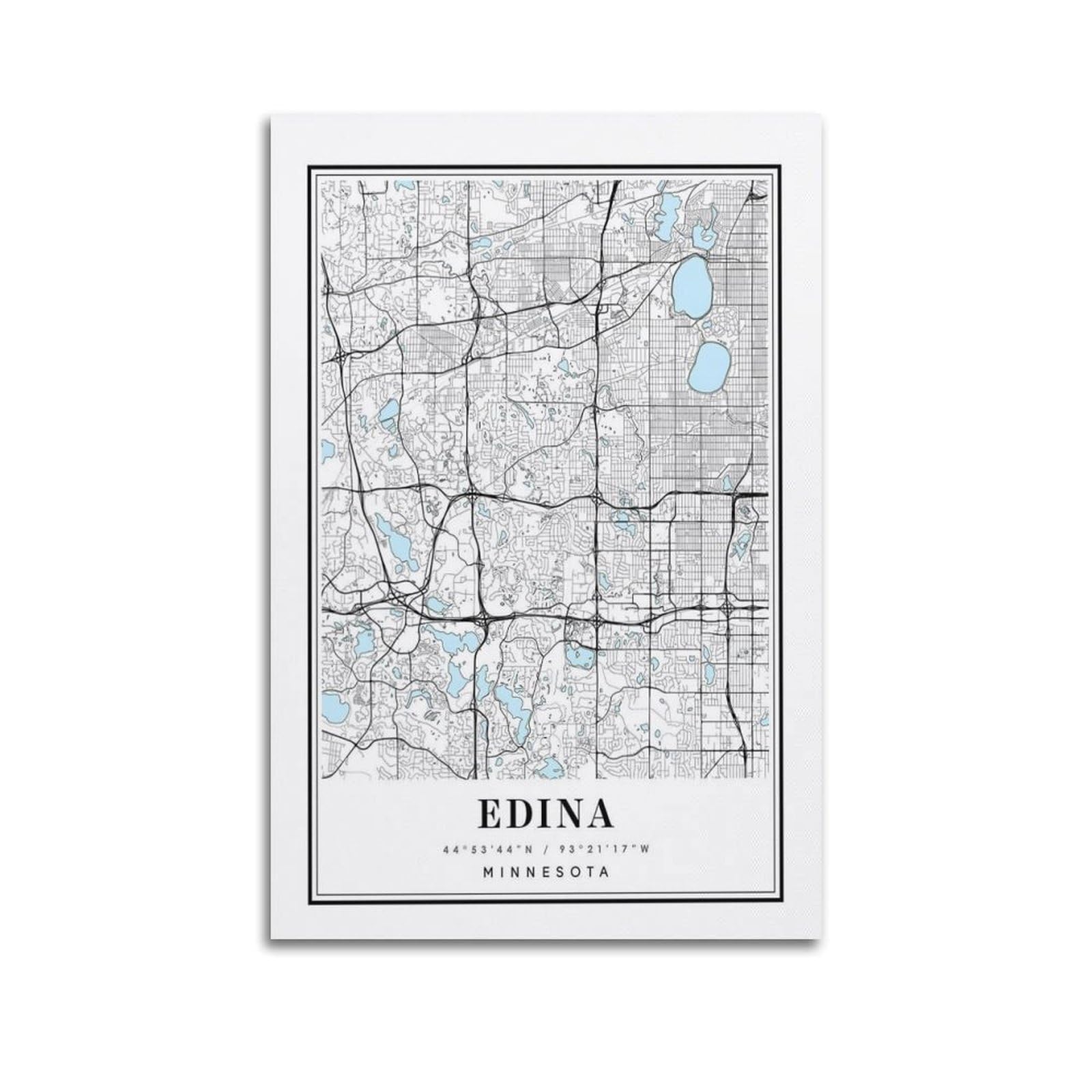xiaoxiaoshen Edina Minnesota Map Canvas Poster Wall Art Prints Room Aesthetic Murals Bedroom And Living Decorations 24x36inch(60x90cm)