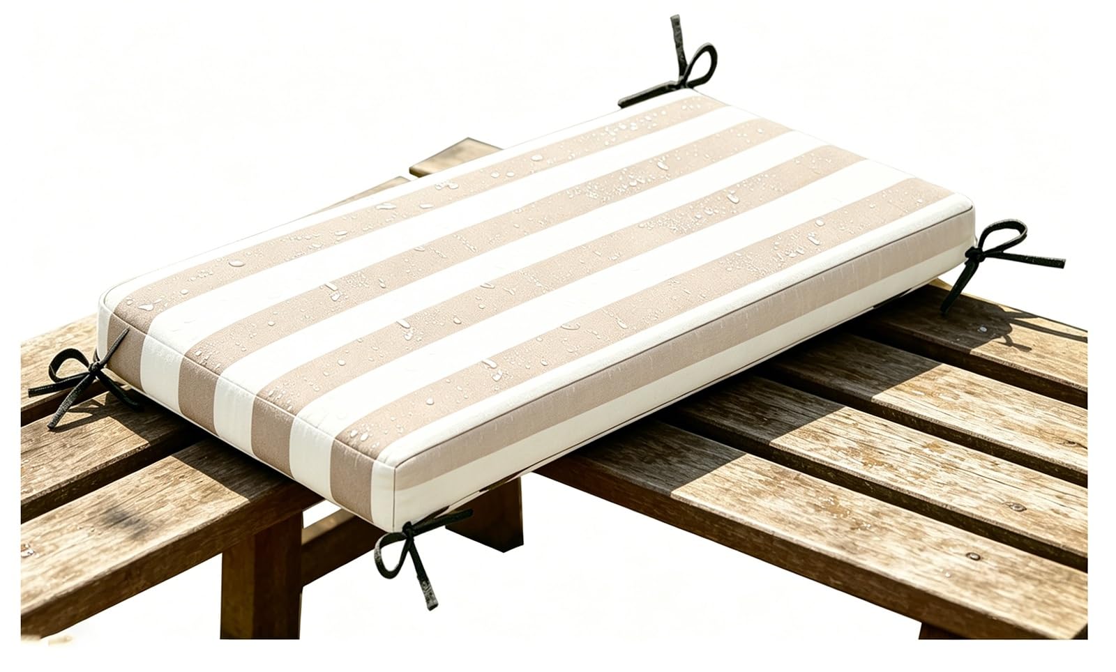 YNJJKA 12 20 31 46 Inch Bench Cushion Indoor Outdoor Striped 80% Waterproof with Non-Slip Bottom, Bench Cushion 5cm/1.9" Thick, Settee Couch Pads with Zipper, with Ties(Camel White,80x55 cm 31x22 in)