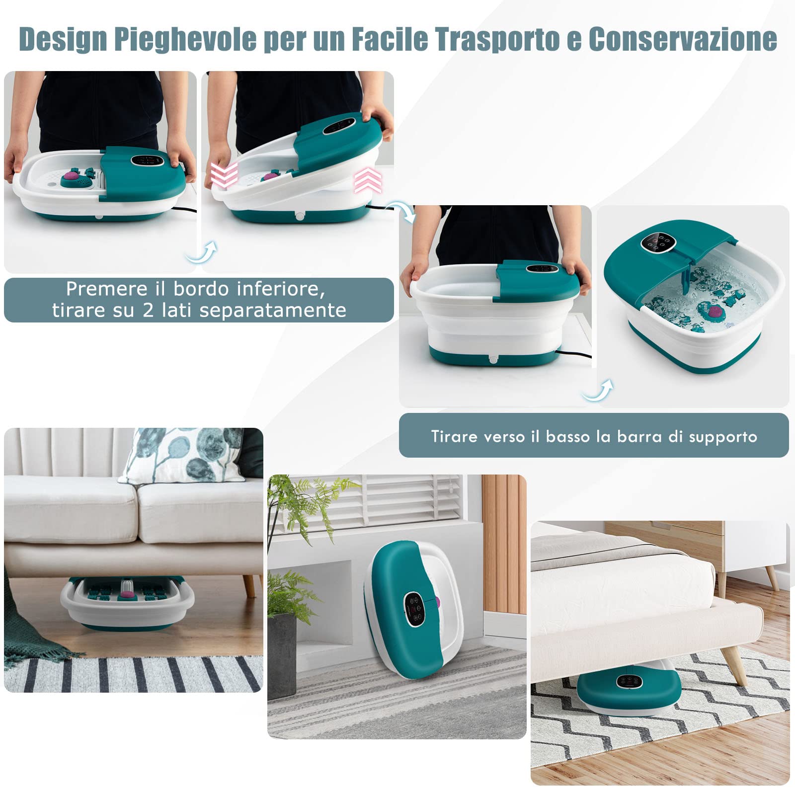 RELAX4LIFE Pediluvio Massaggiatore Piedi con Bolle di Vibrazione e Rulli, Idromassaggio Piedi con 3 Temperature Regolabili e Timer 20-60 Min, Perfetto per Sollievo dallo Stress (Verde scuro)