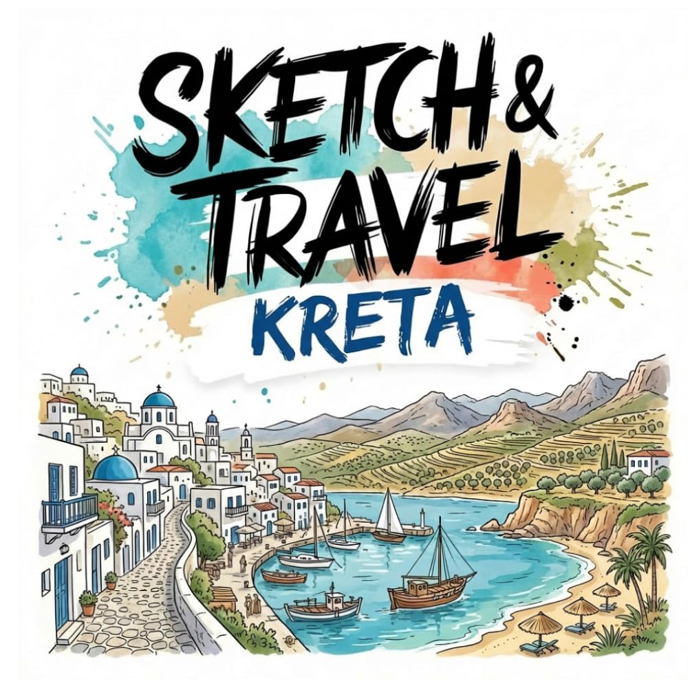 Sketch & Travel: Kreta – 30 Ausmalmotive für Erwachsene: Mediterranes Urlaubs-Feeling, Strände, Dörfer und Sehenswürdigkeiten