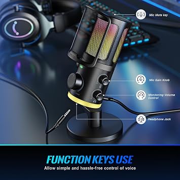 FIFINE AM6 Active Noise Cancellation USB Mic | USB PC Streaming Podcast Microphone with RGB Control, Tap-To-Mute Dual Output DAC for Gaming, Game Chat, YouTube, Voice.