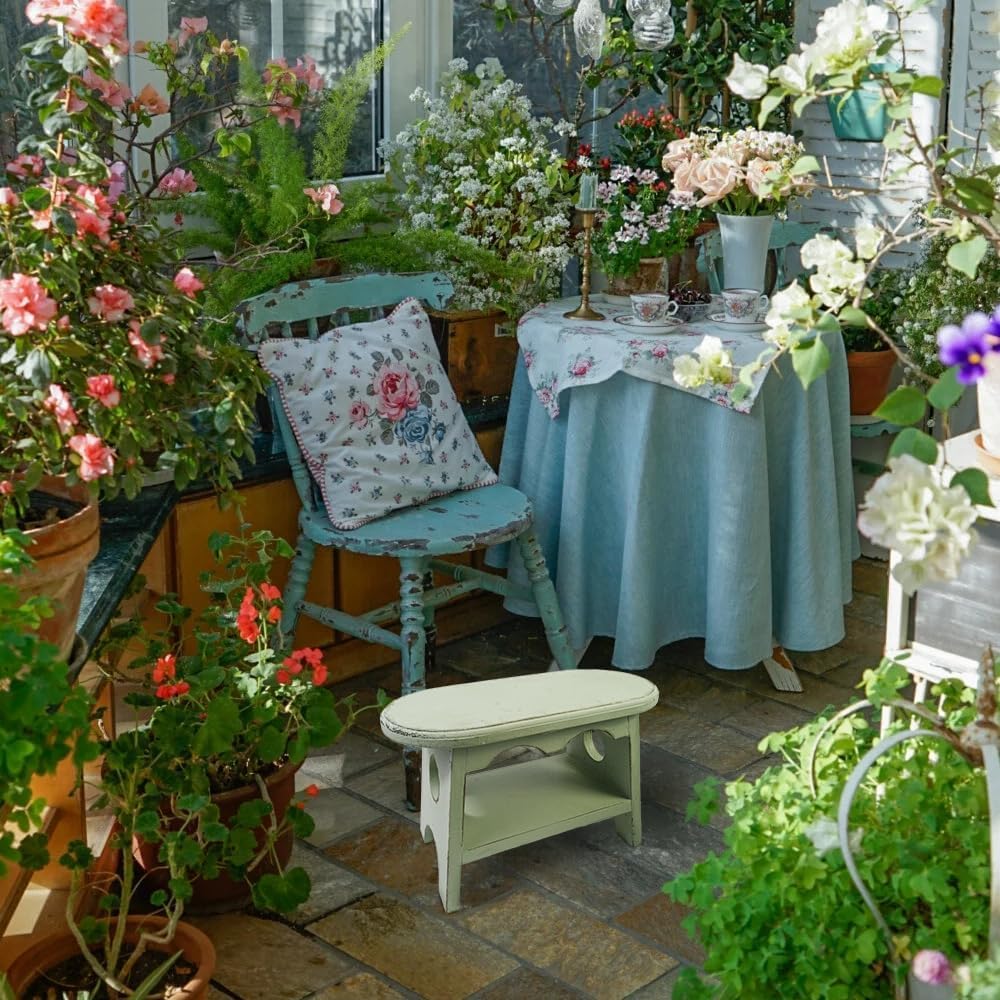 TentHome Panca in Legno Vintage, Poggiapiedi Rustico per Bambini, Sgabello Shabby per Fiori per Piante, Sgabello Ovale Per Bambini, Perfetto per Cameretta, Giardino e Cucina (Verde)