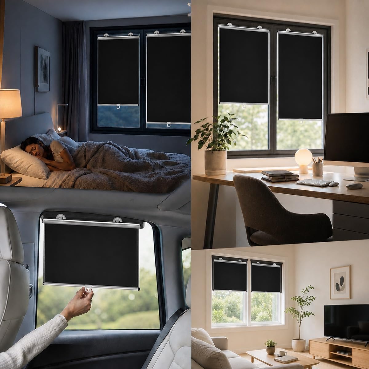 Estor Enrollable Sin Taladrar con Ventosas, Persiana Enrollable Parasol, Cortinas Blackout, Protección Solar y Térmico Aislante, Estores Temporales Portátiles, Ventanas, Baño(70 A x 110 H cm)