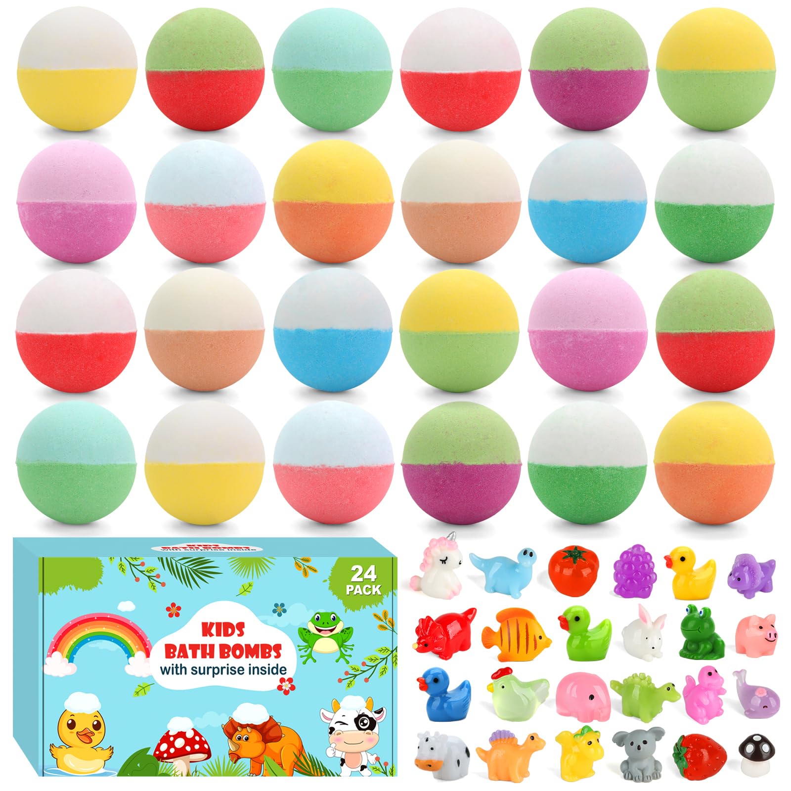Bath Bombs for Kids, 24 Pack Bath Bombs with Surprise Toys Inside Natural and Organic Colorful Bubble Bath Fizzy for Kids Birthday Gifts Set for Toddlers Boys Girls Ages 4 5 6 7 8-12