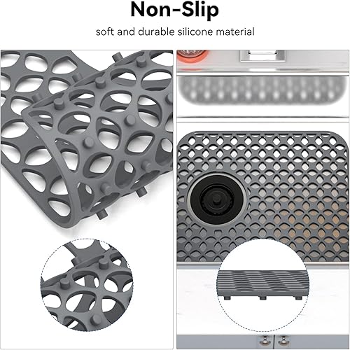 Miniatura 6 de TOOVEM - 2 alfombrillas protectoras de silicona antideslizantes resistentes al calor para la parte inferior del fregadero de porcelana de acero