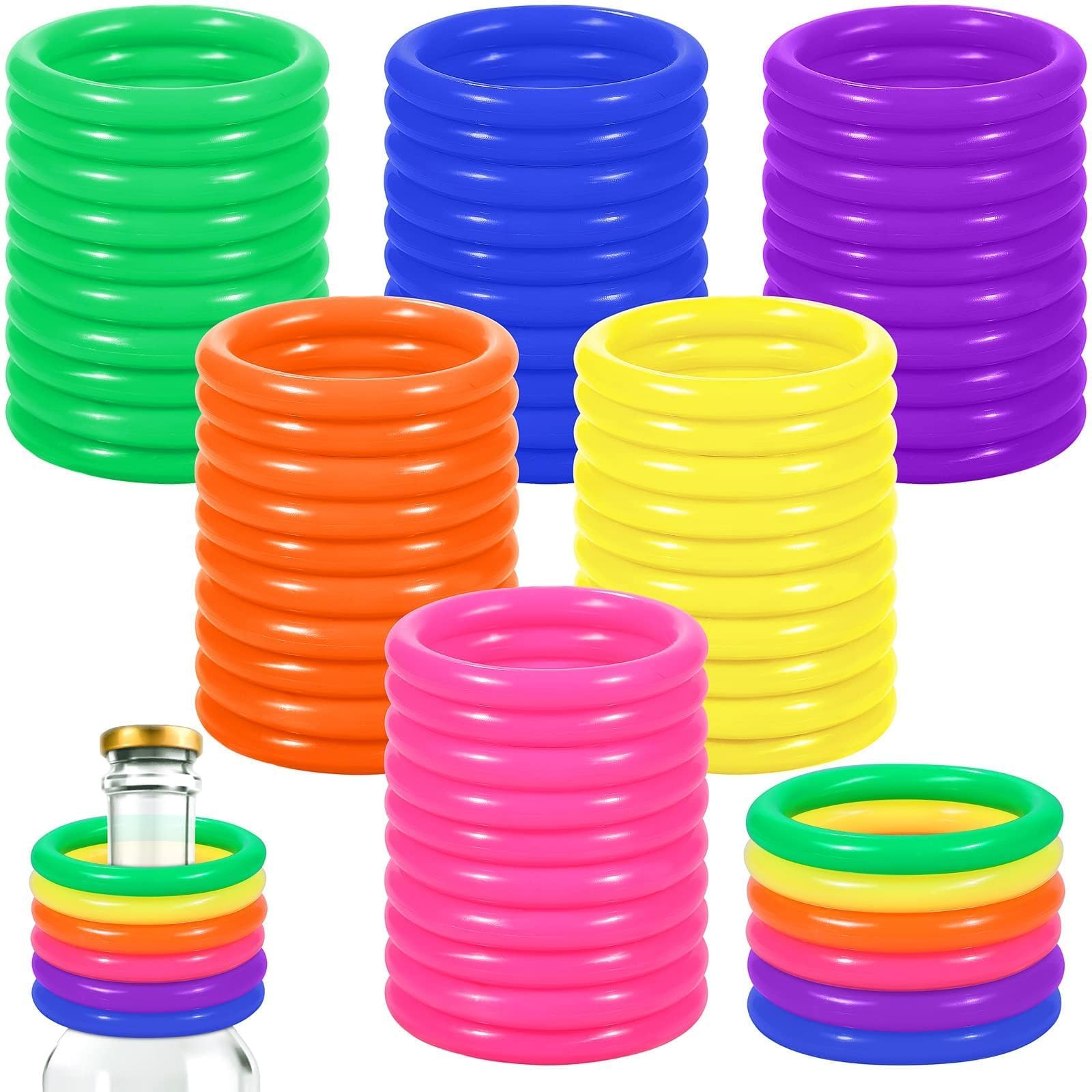 Aodaer60 Pack Ring Toss Rings Plastic Carnival Rings 2.1 Inch for Carnival Party Favors Bottles Sport Ring Toss Game Fun Target Toys, Mixed Color