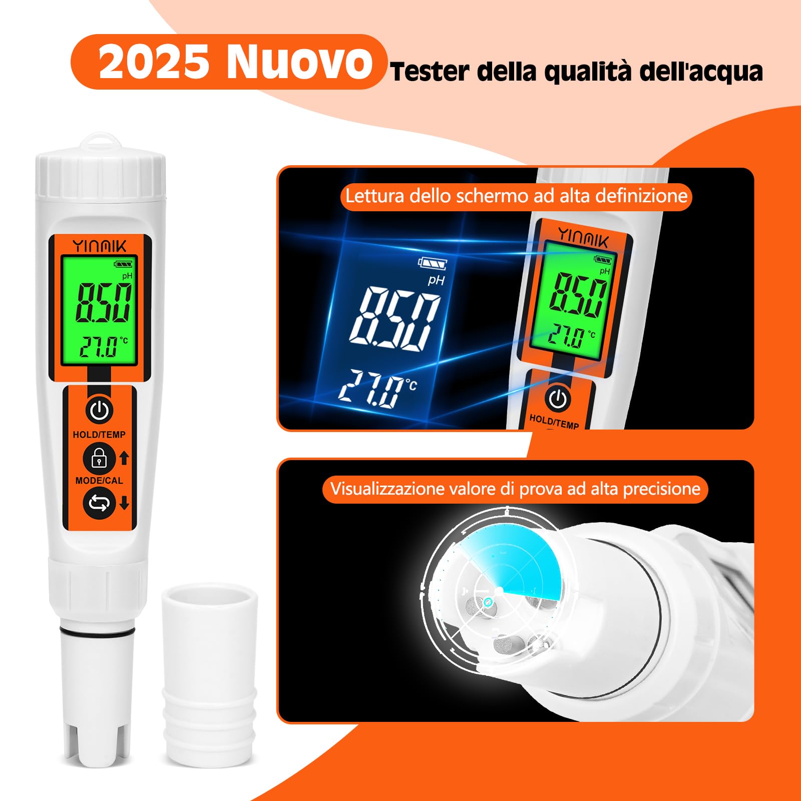Tester per acqua idrogeno, misuratore H2 ORP pH Temp 4 in 1, misuratore idrogeno in acqua ppb/ppm, penna di prova per idrogeno disciolto per bottiglia di acqua all'idrogeno, misuratore pH ORP accurato
