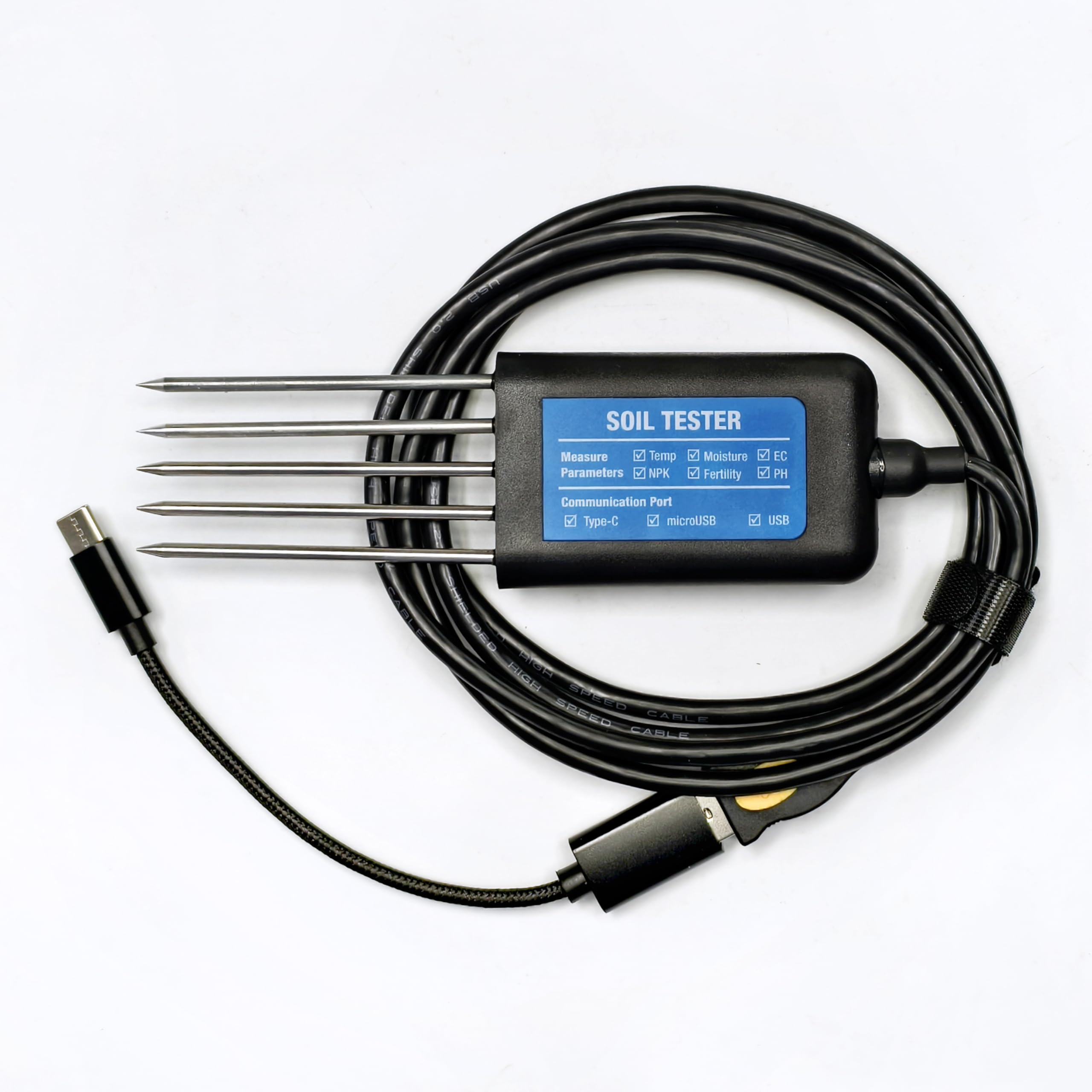 Probador de suelo con salida de señal USB Temperatura Humedad EC PH NPK Sensor de suelo portátil USB tipo C 8 en 1 con aplicación gratuita para Android