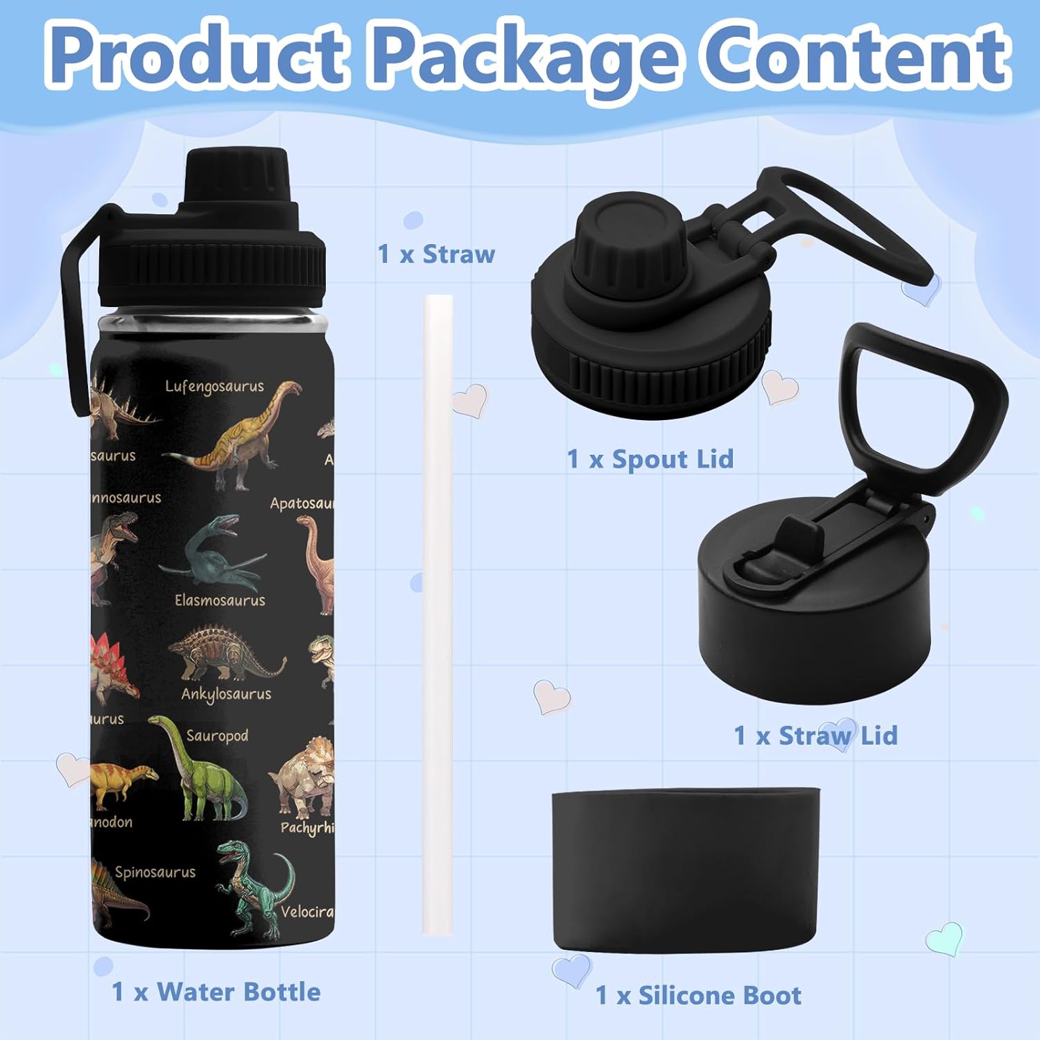 Dinosaur Gifts for Boys, 18 oz Stainless Steel Water Bottles with 2 Lids, Insulated Water Bottle with Straw, Dinosaur Cups for Travel Sports Outdoor, Birthday Christmas Gifts for Boys Dino Lovers - Image 4