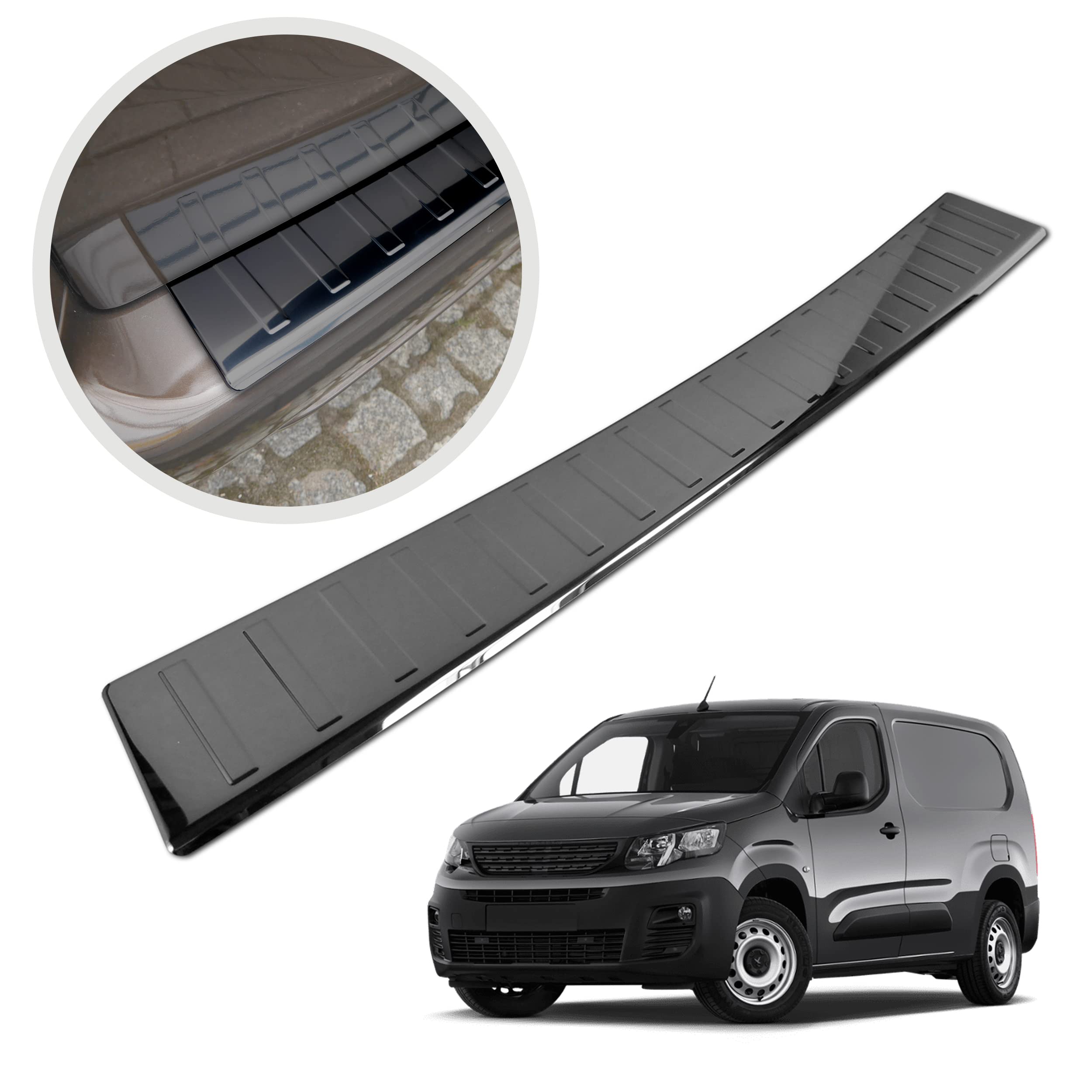 Chromemaster | Protezione paraurti Posteriore | Compatibile con Peugeot Partner dal 2019- | Acciaio INOX lucido, grafite lucida | Protezione paraurti protegge la vernice del paraurti dai graffi