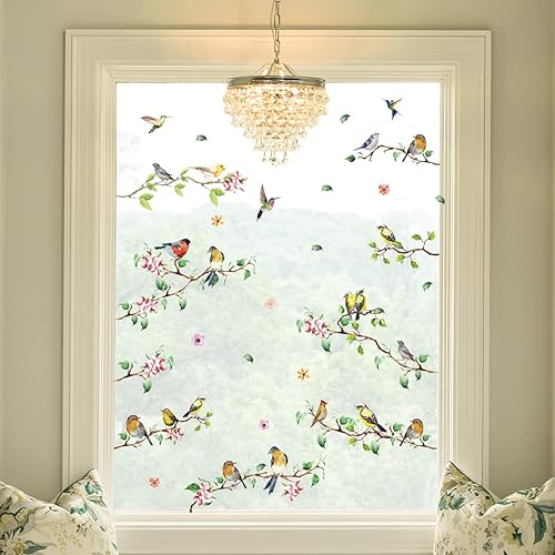 Miniatura 3 de Horaldaily 60 calcomanías para ventana de primavera y verano, ramas de pájaros para suministros de fiesta en casa, tienda, ventana, decoración de