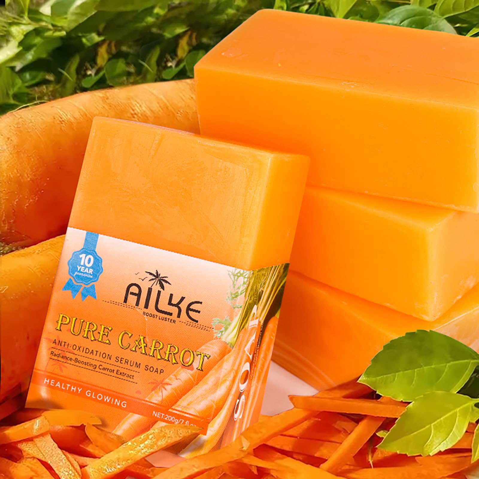 AILKE Pure Natural Carrot Whitening Serum mydło w kostce, czyste plamy i resztki makijażu, redukuje ciemne plamy, mydło rozjaśniające skórę twarzy, ciała, rąk, 200 g (5 szt.)