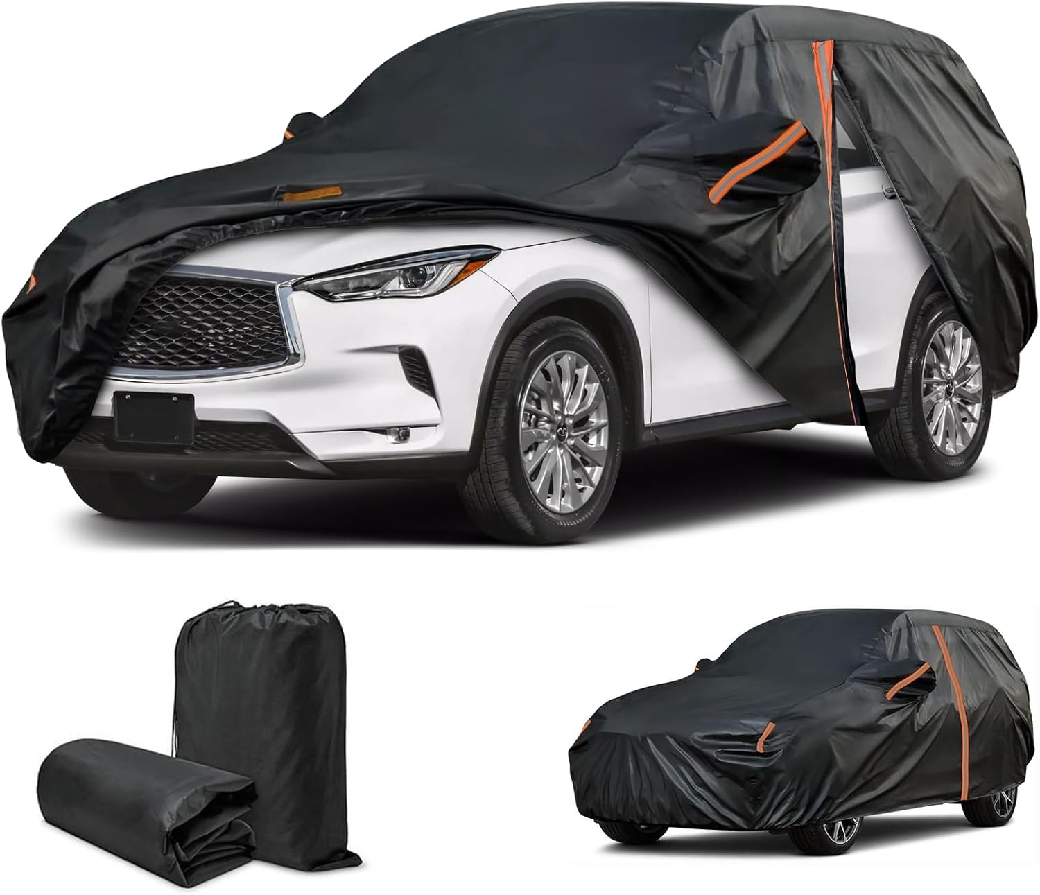 Waterproof Car Covers Replace for Infiniti QX50 (EX) 2014-2025, SUV Cover Waterproof All Weather with Door Zipper/Reflective Strip/Windproof Bands/Mirror Pockets, Sun UV Dust Protection-186.8x71x62.7