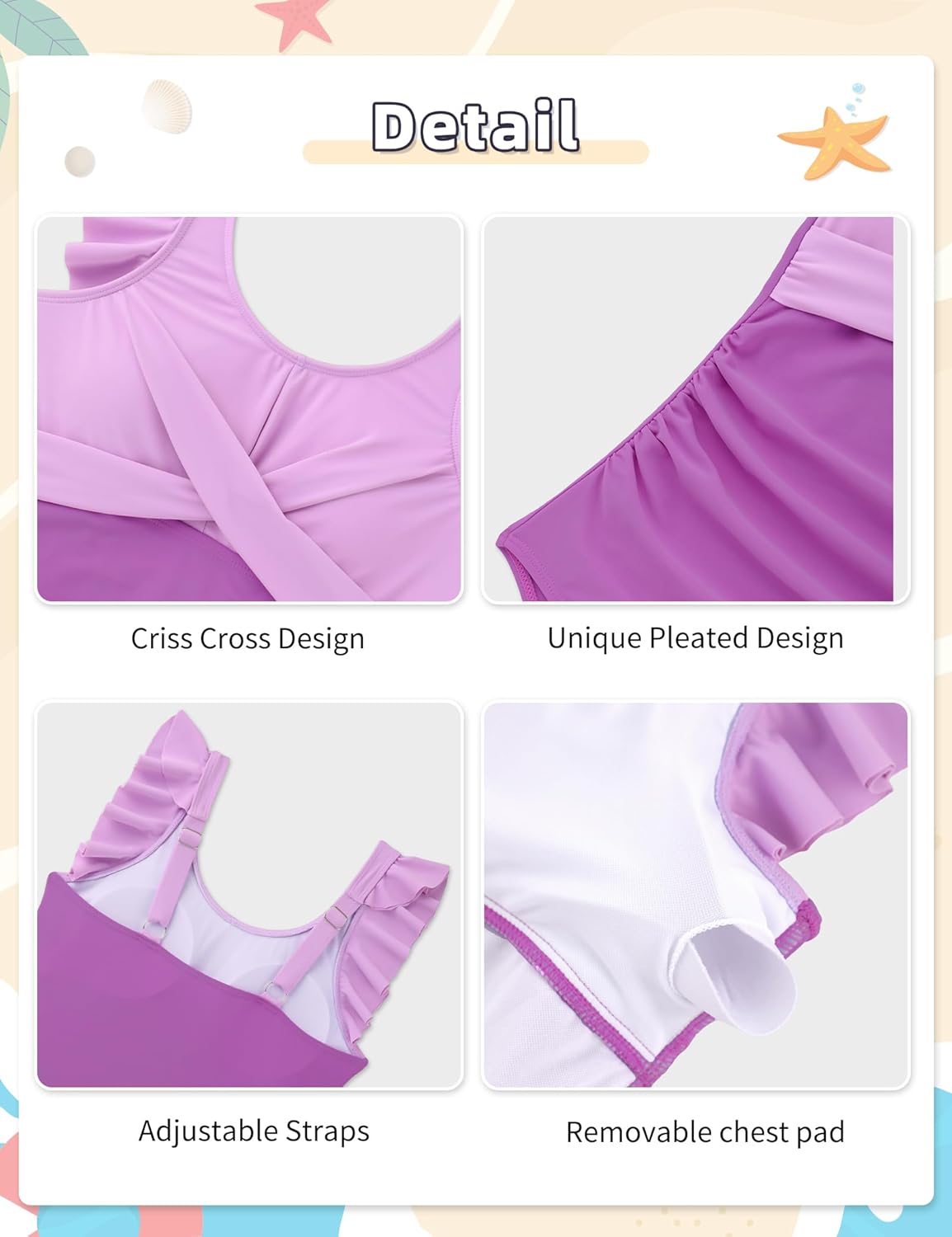 Girls Swimsuit One Piece Ruffle Trim Swimwear Criss Cross Girls Bathing Suit for 6-14 Years - Image 5