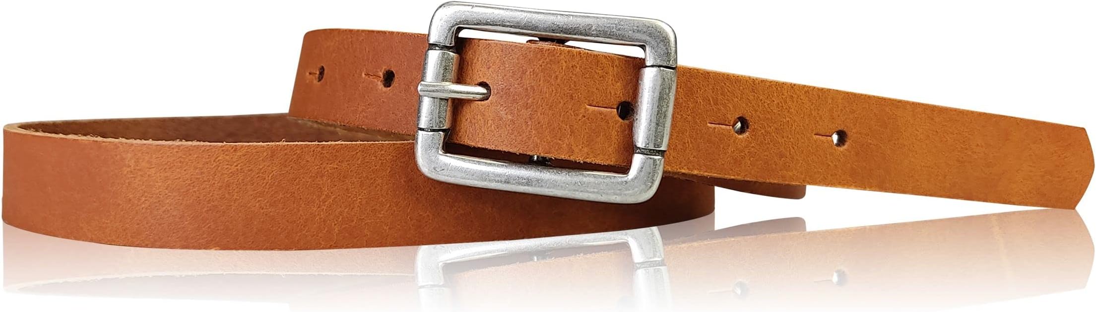 FronhoferSkinny Women's Leather Belt with Silver Buckle, 0.8 inch / 2 cm, 88102
