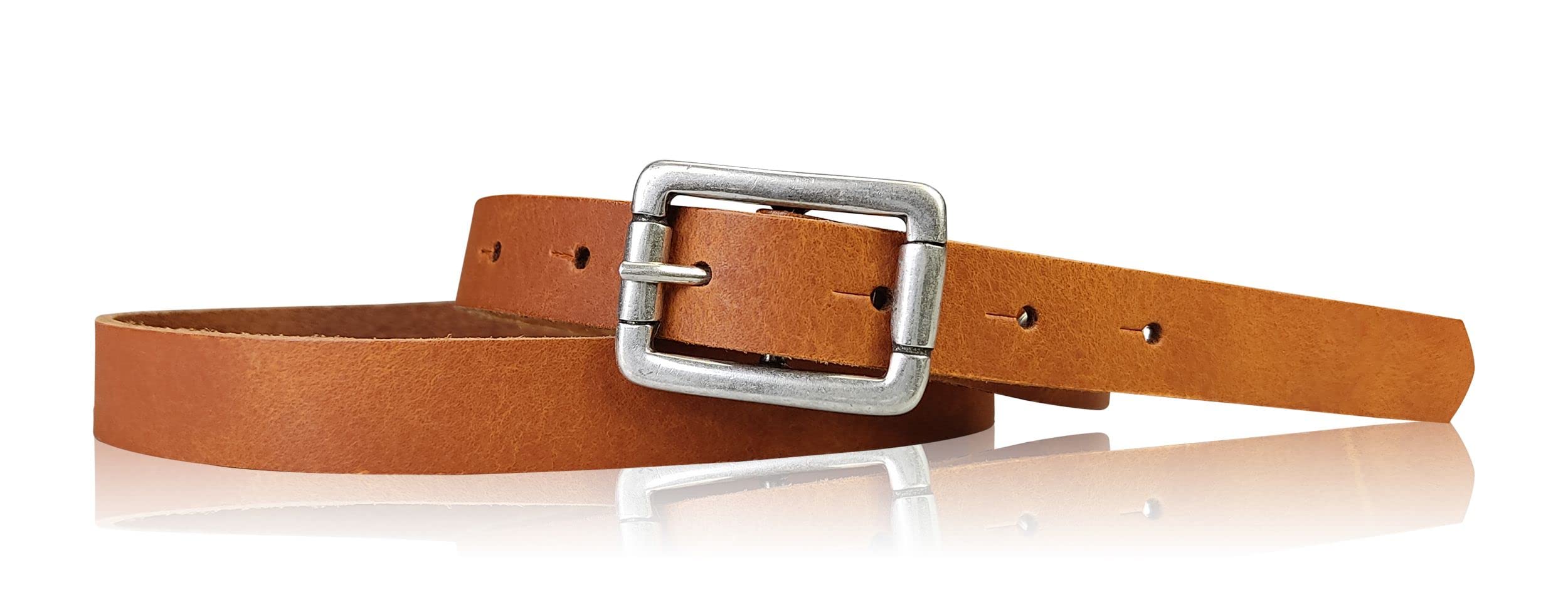 FronhoferSkinny Women's Leather Belt with Silver Buckle, 0.8 inch / 2 cm, 88102
